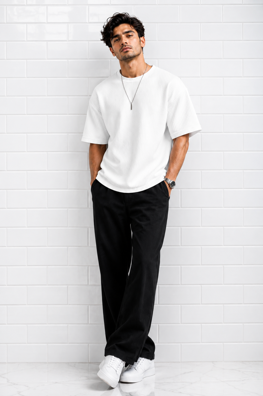 Waffle Knitted Drop Shoulder - White
