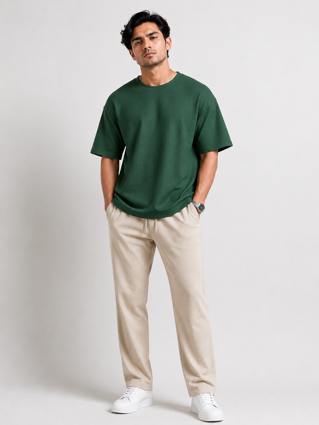 Waffle Knitted Drop Shoulder - Olive