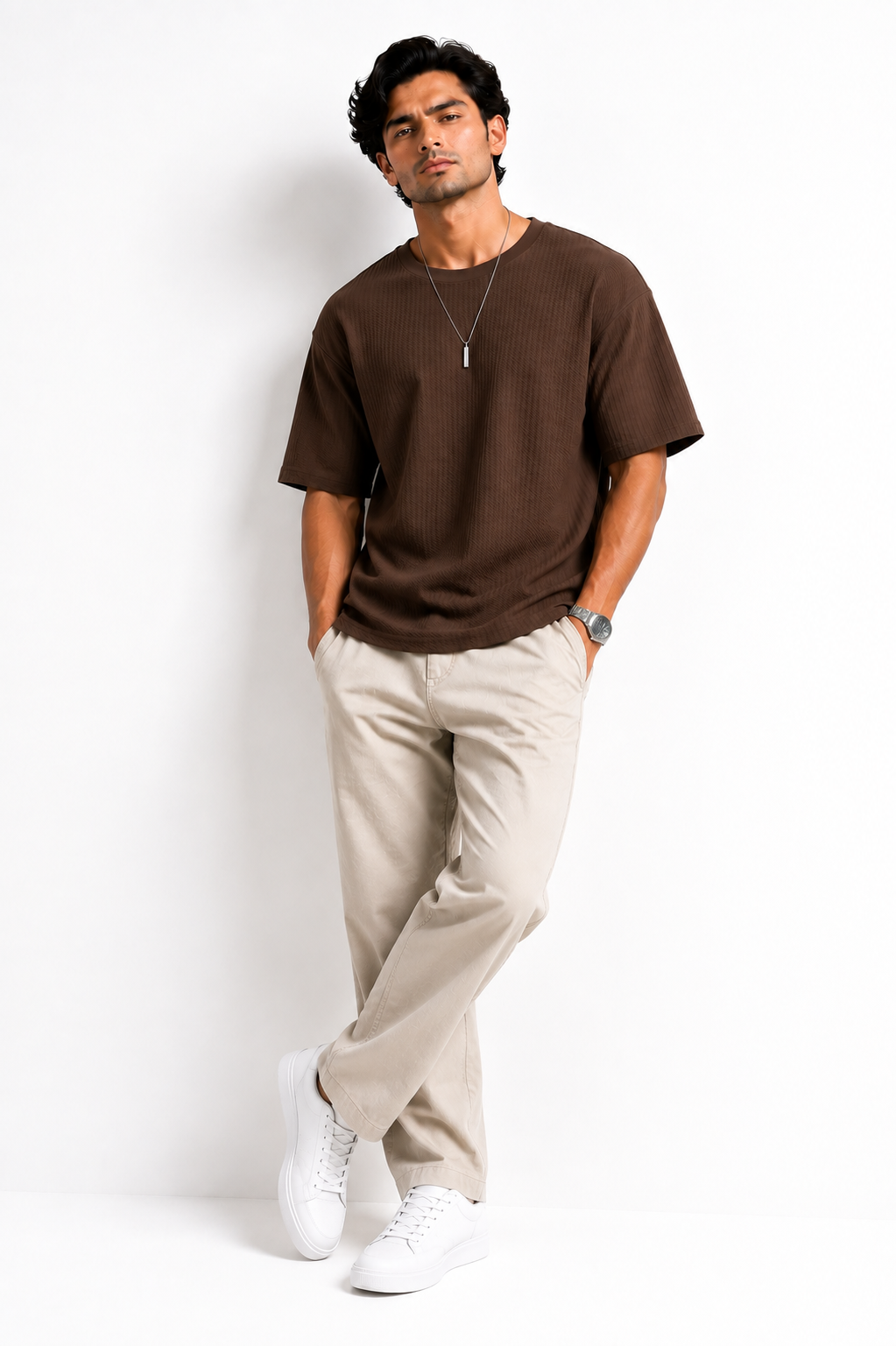 Waffle Knitted Drop Shoulder - Brown