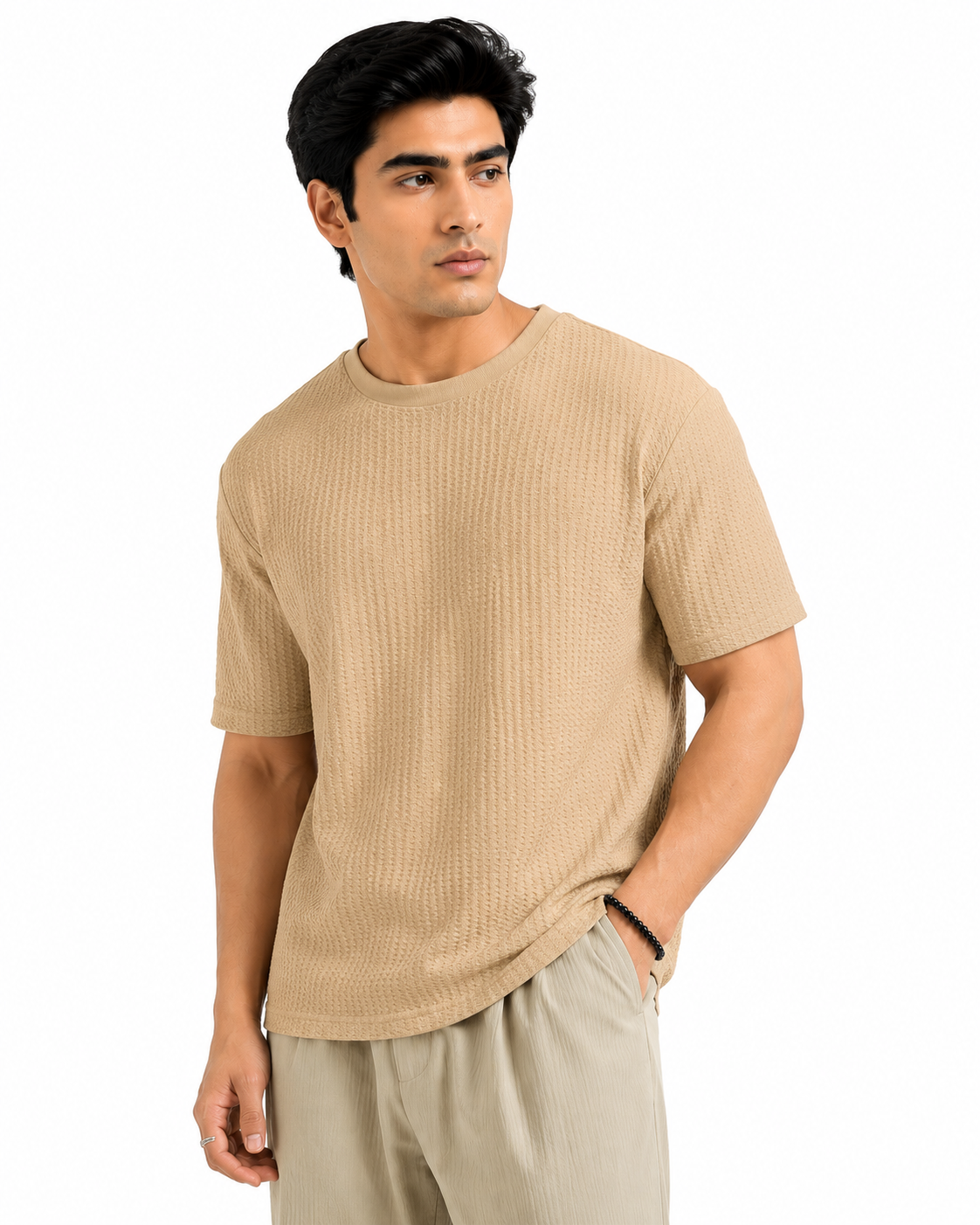 Waffle Knitted Drop Shoulder - Beige