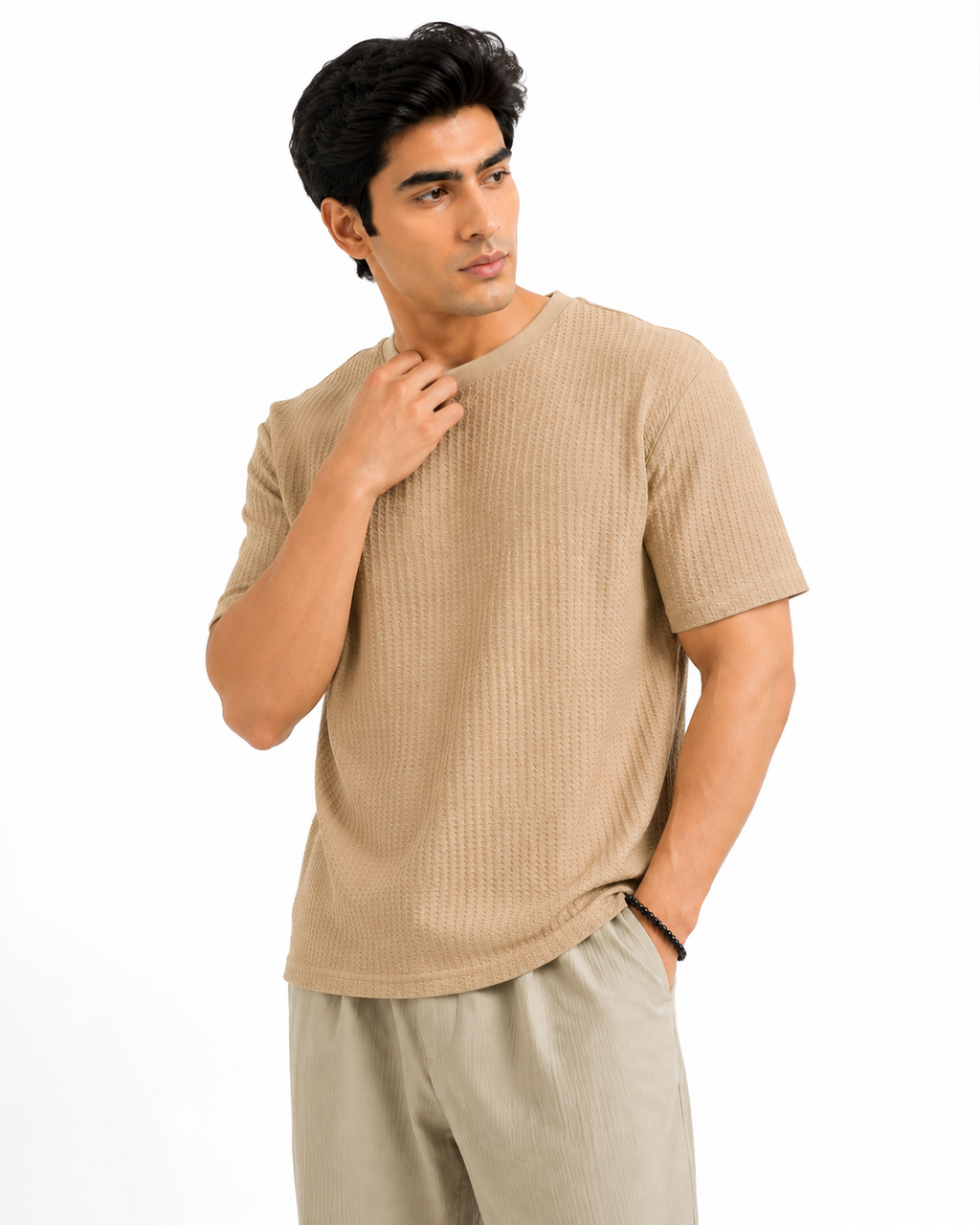 Waffle Knitted Drop Shoulder - Beige