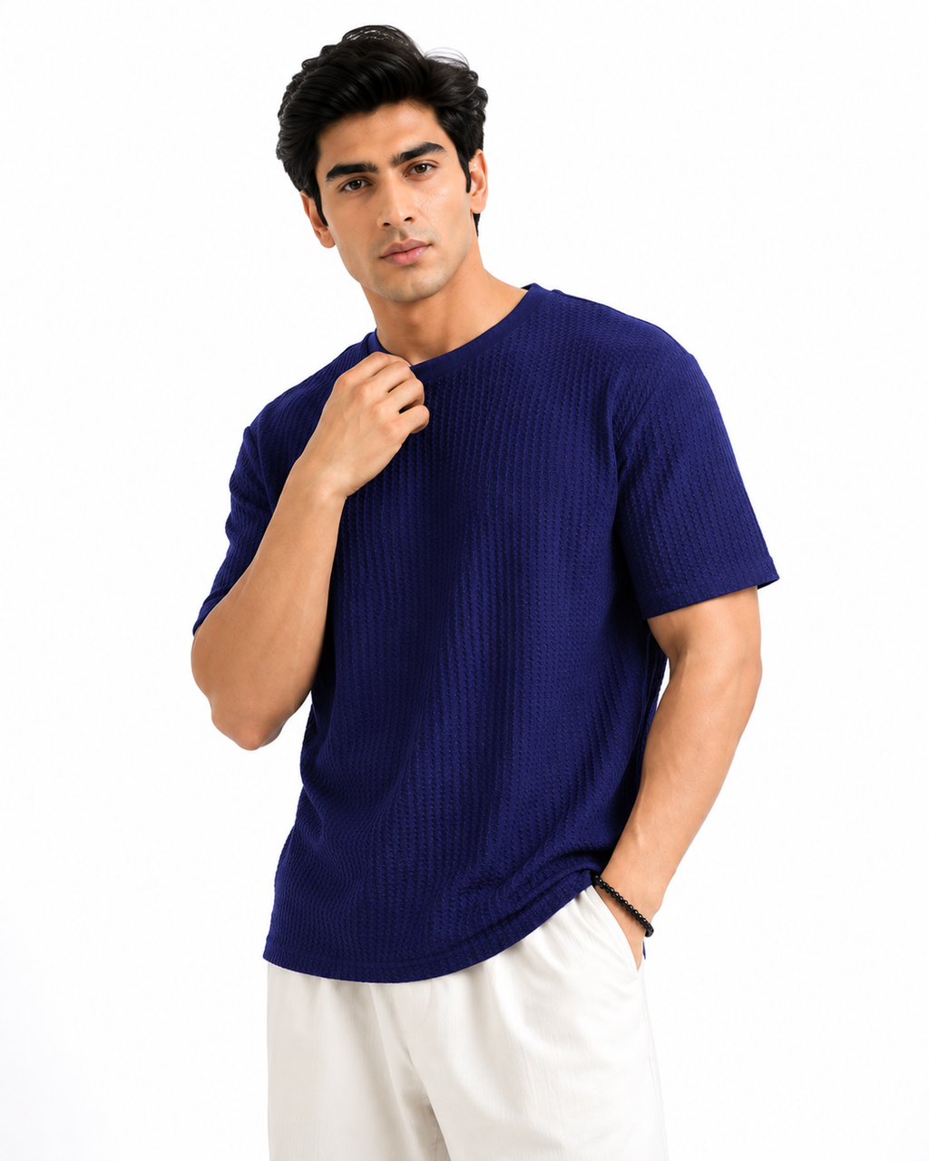 Waffle Knitted Drop Shoulder - Navy