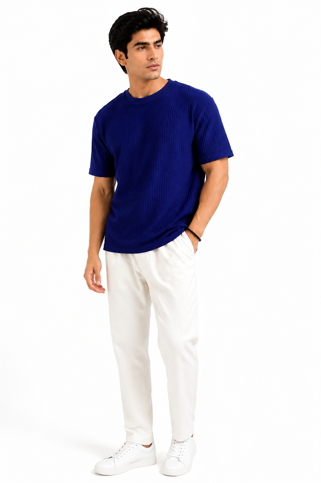Waffle Knitted Drop Shoulder - Navy