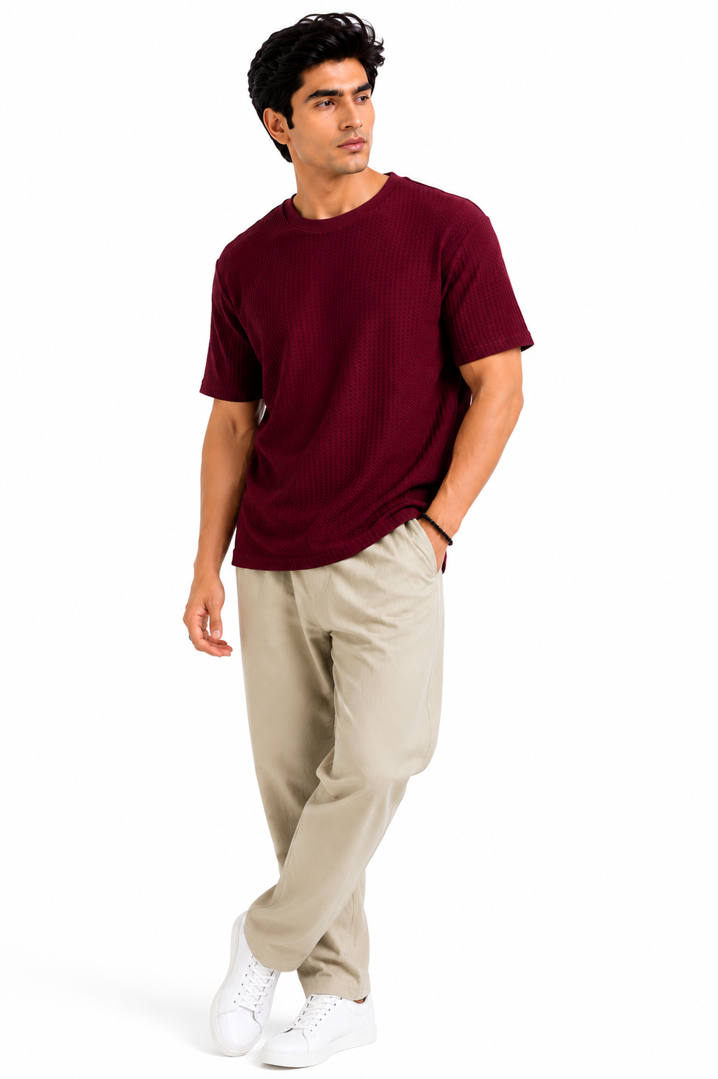 Waffle Knitted Drop Shoulder - Maroon