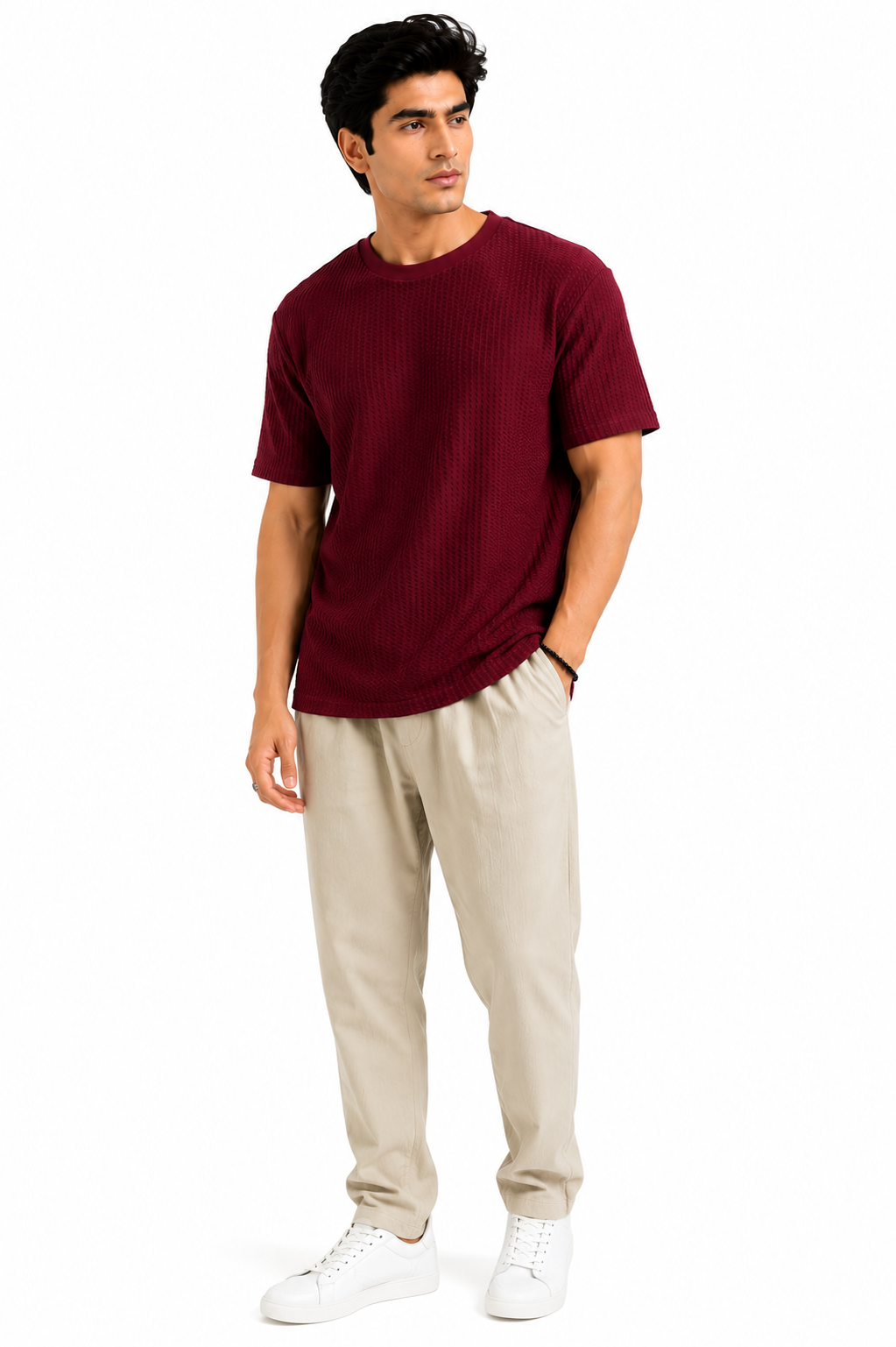 Waffle Knitted Drop Shoulder - Maroon