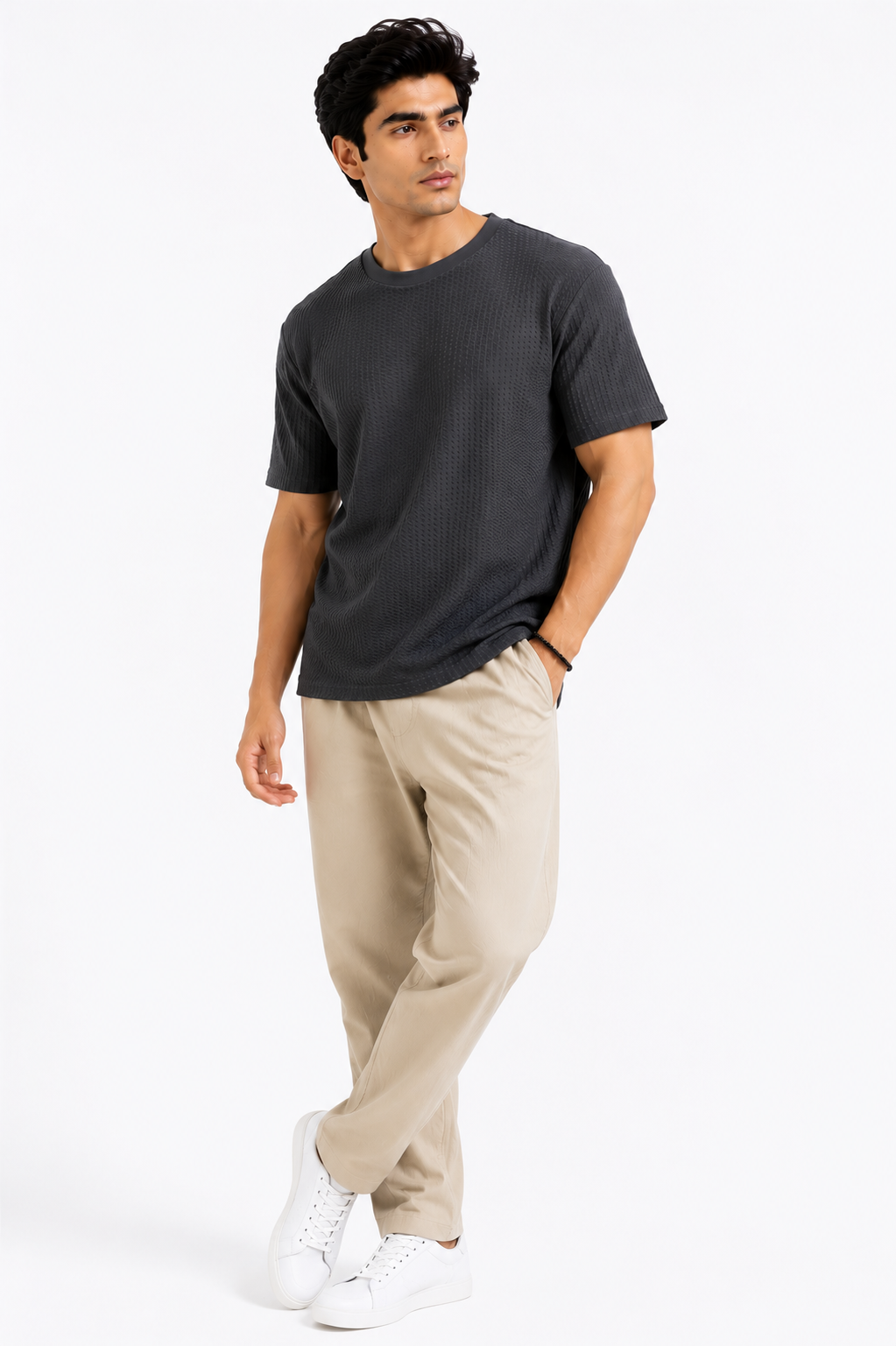 Waffle Knitted Drop Shoulder - Charcoal