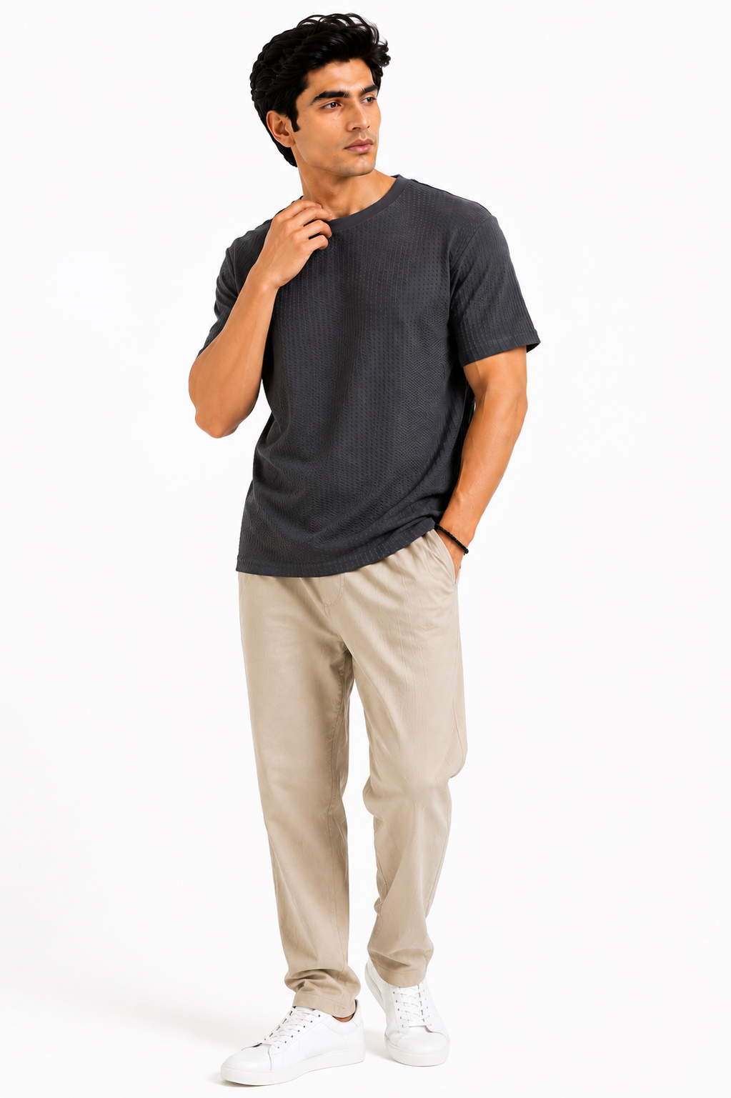Waffle Knitted Drop Shoulder - Charcoal