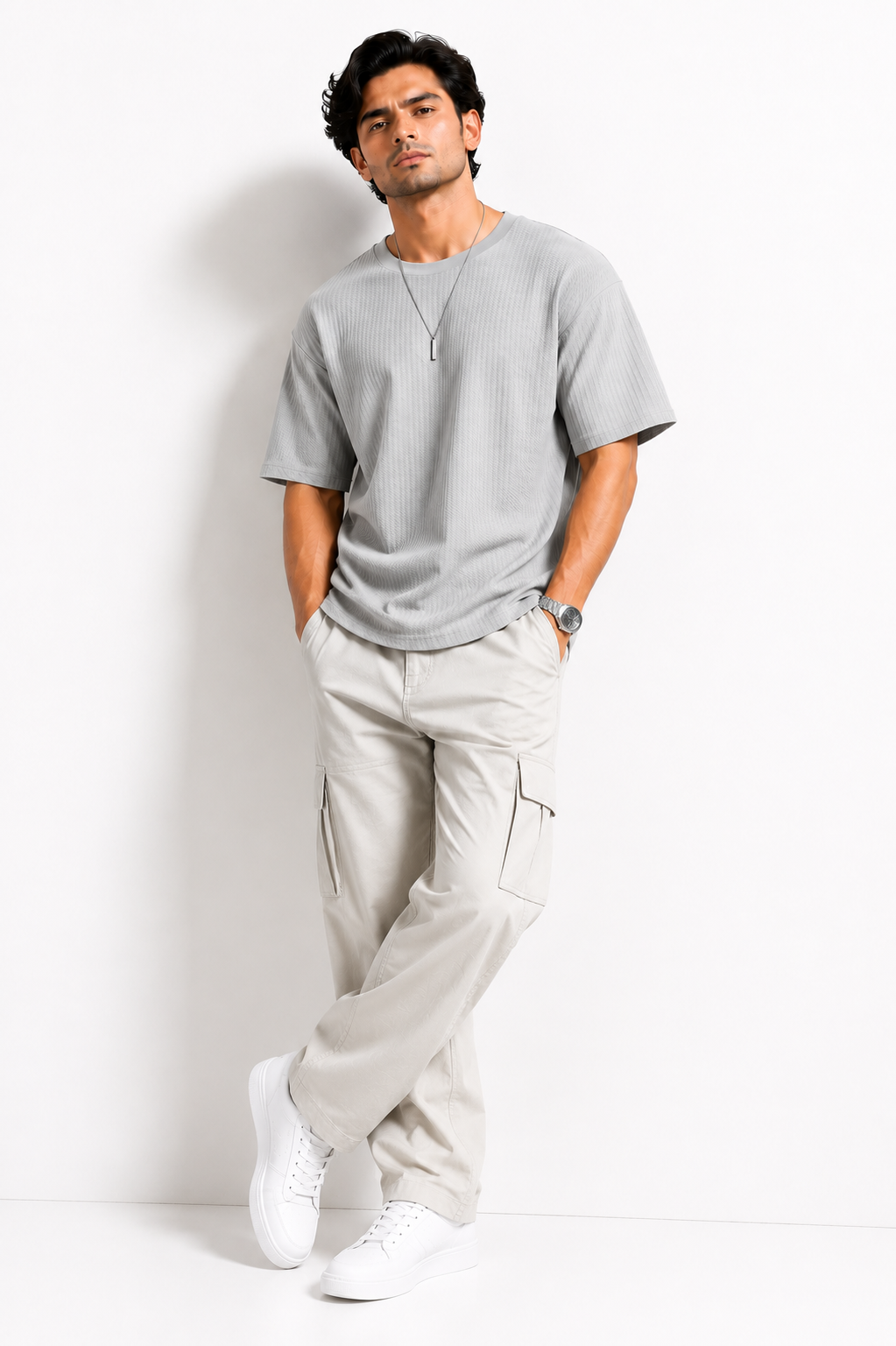 Waffle Knitted Drop Shoulder - Grey