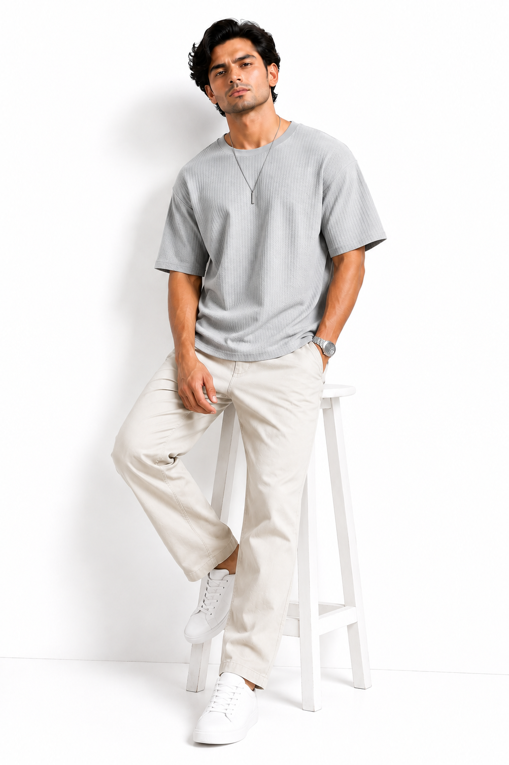 Waffle Knitted Drop Shoulder - Grey