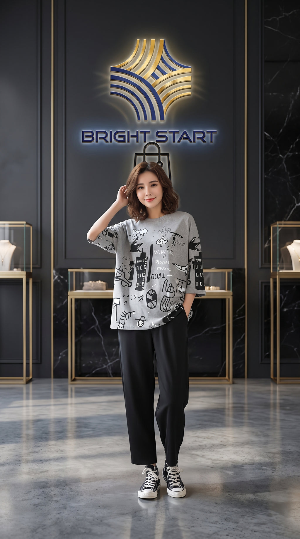 PLANET PRINTED PJ SUIT - GRAY