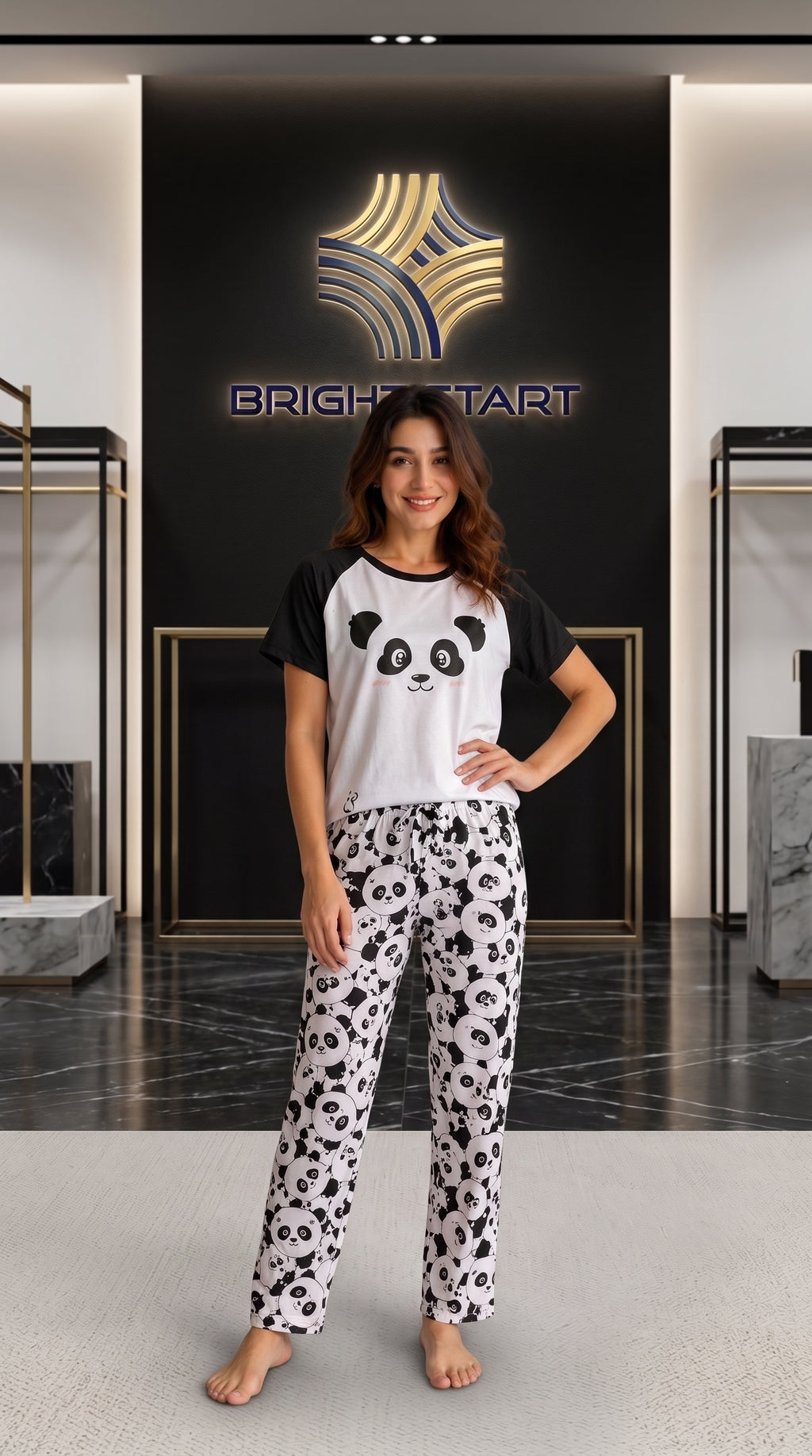 PANDA  PRINTED PJ SUIT - WHITE AND BLACK