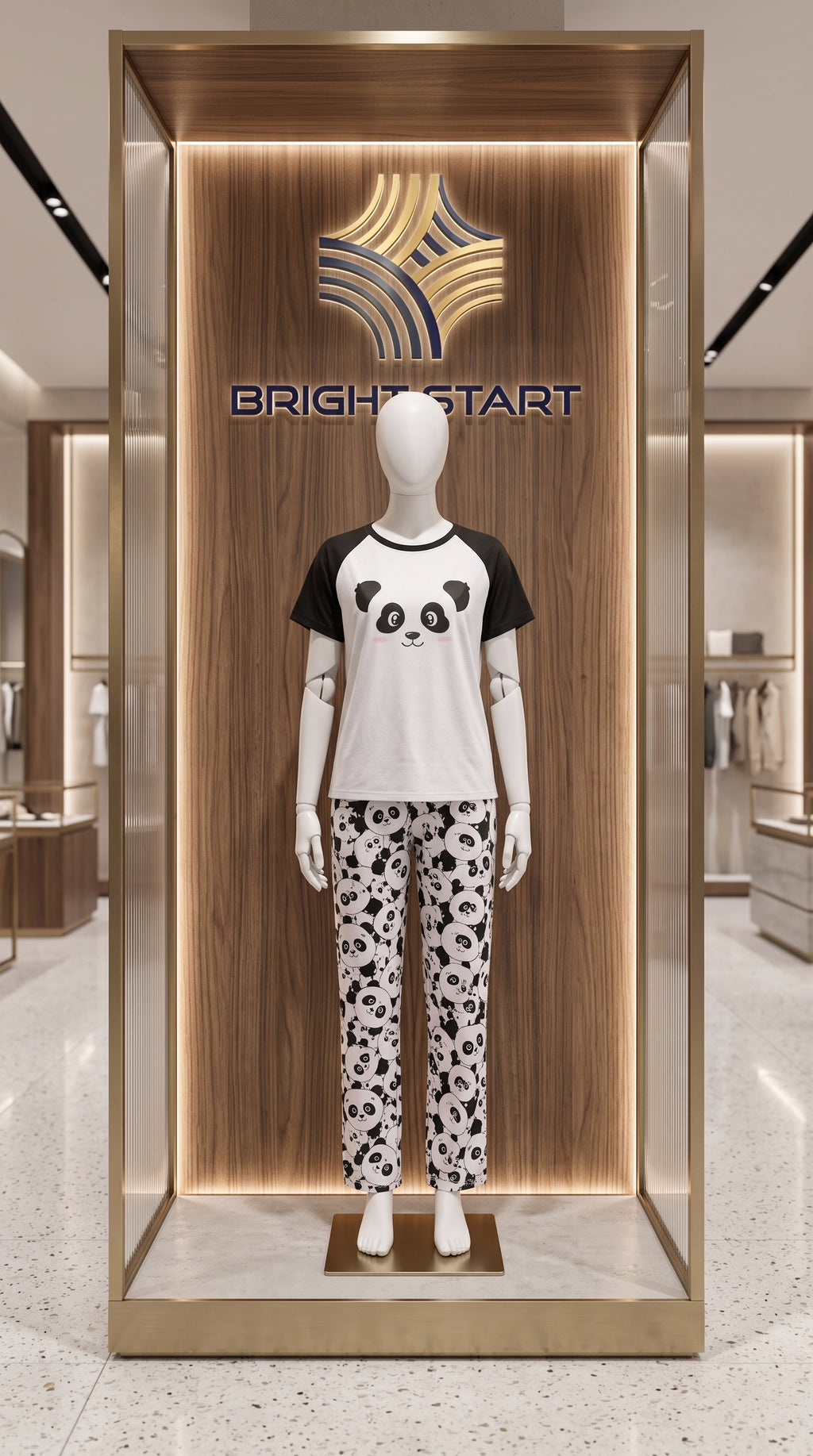 PANDA  PRINTED PJ SUIT - WHITE AND BLACK