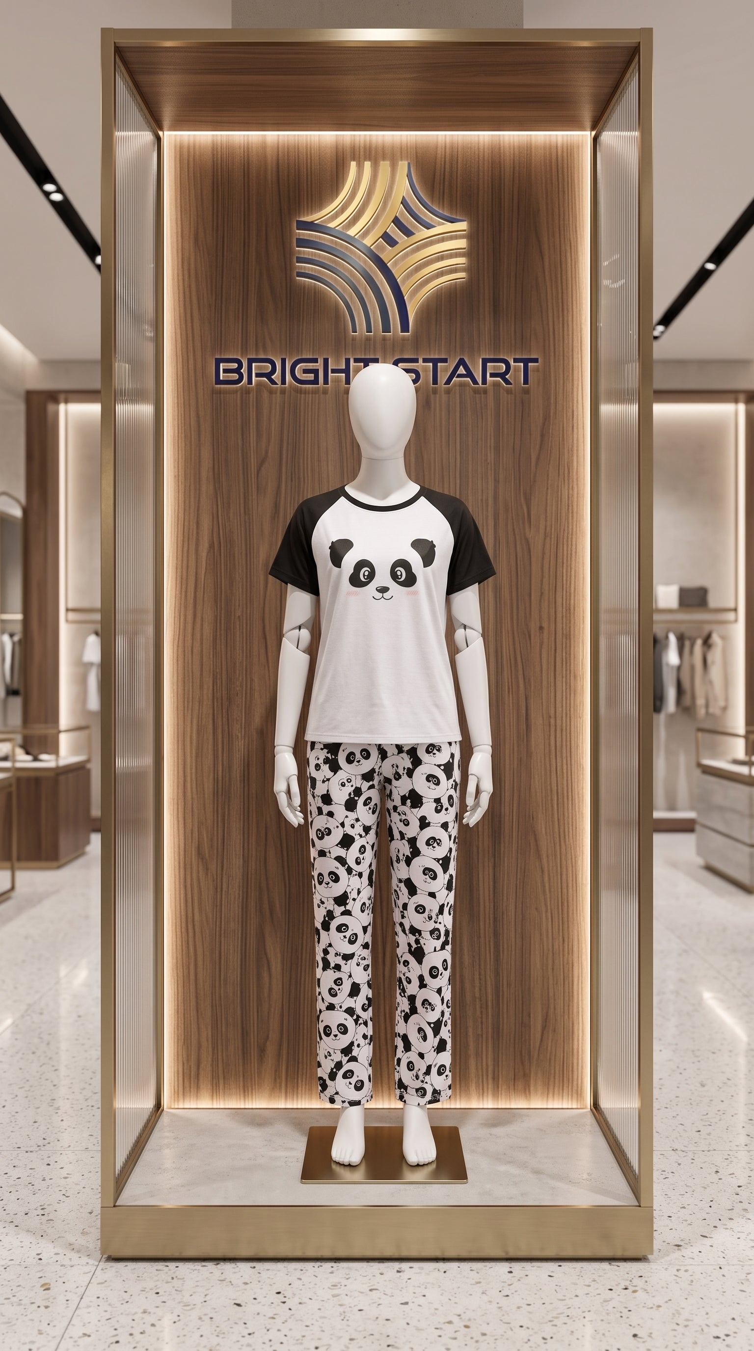PANDA  PRINTED PJ SUIT - WHITE AND BLACK