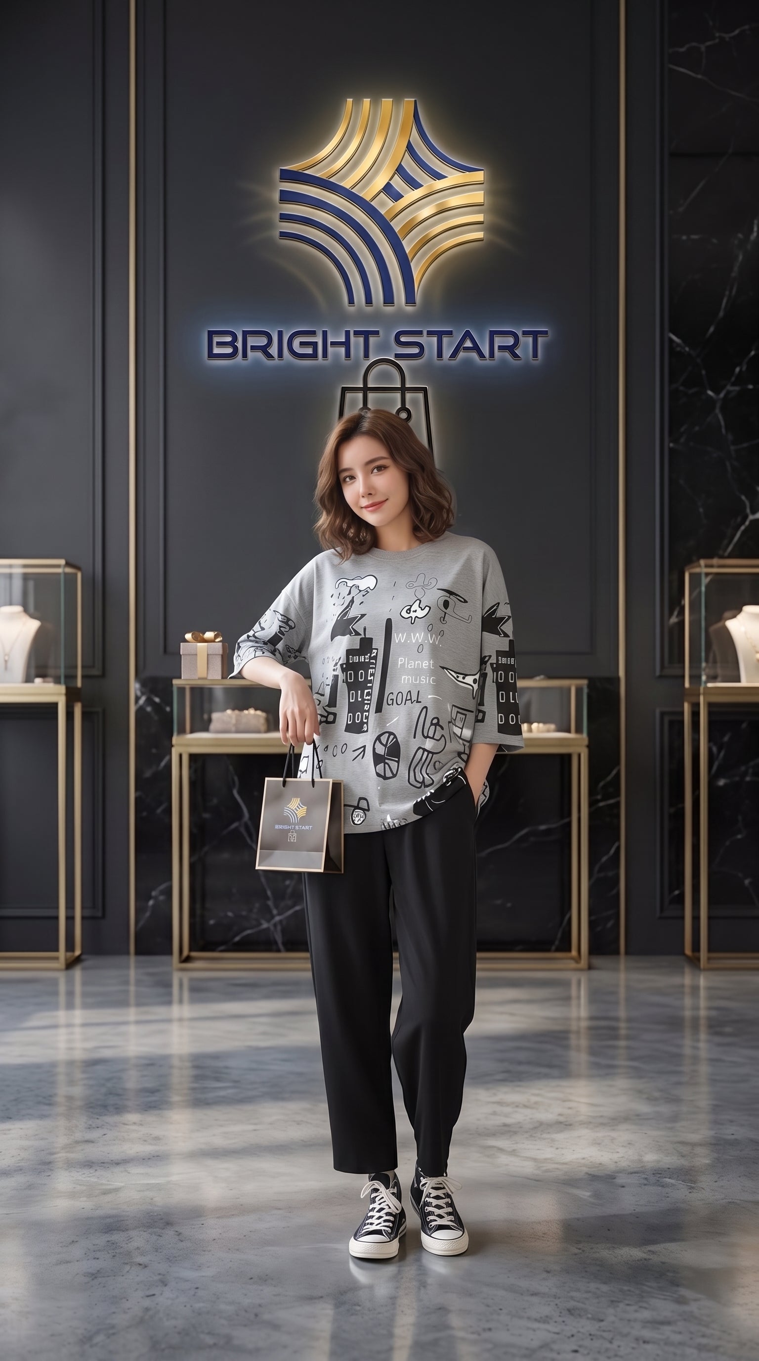 PLANET PRINTED PJ SUIT - GRAY