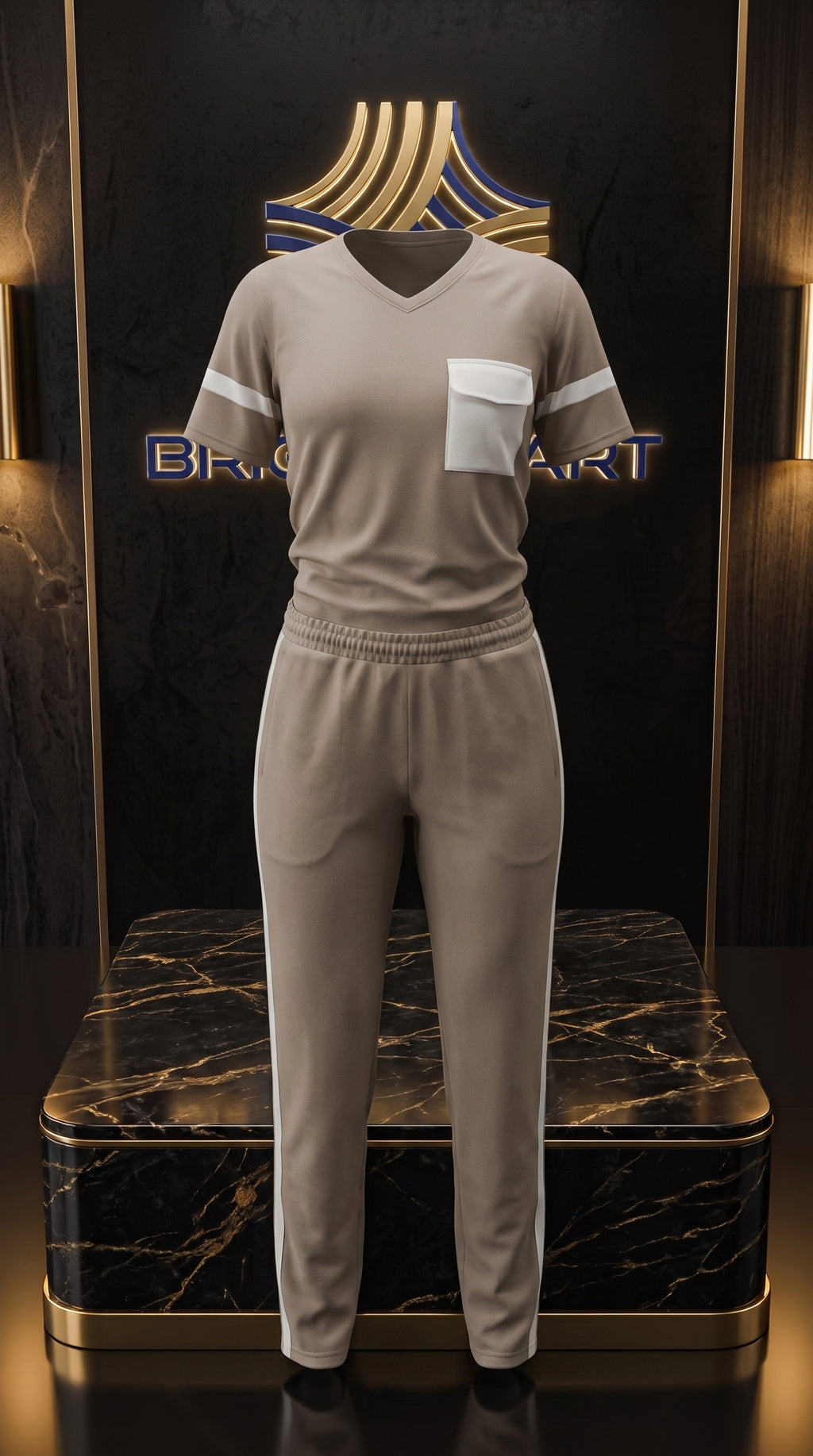 BIEGE WITH WHITE STRIPE TRACKSUIT