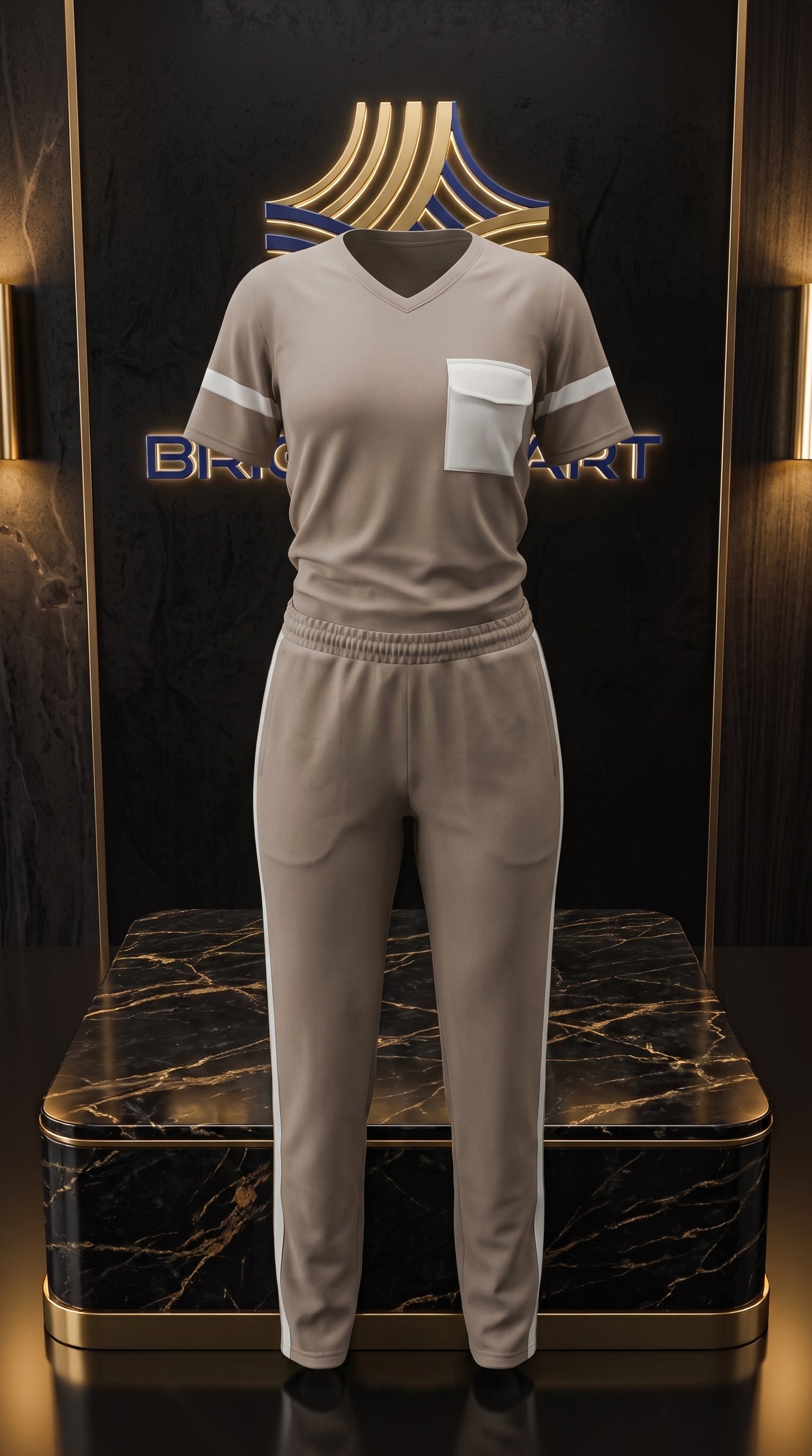 BIEGE WITH WHITE STRIPE TRACKSUIT