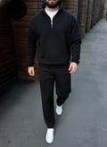 Zipper Mock Style Track Suit - Black