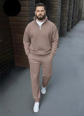Zipper Mock Style Track Suit - Beige