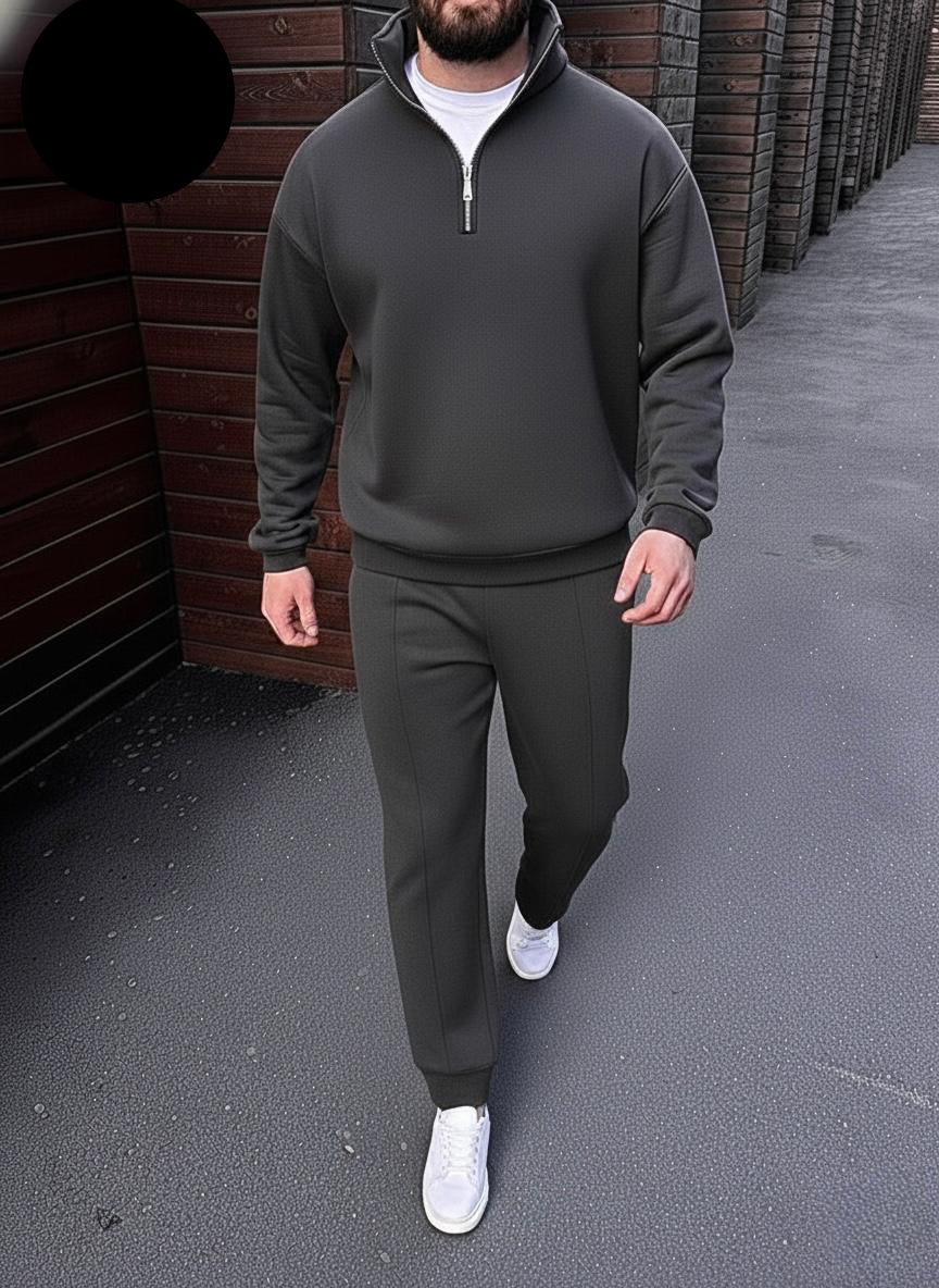 Zipper Mock Style Track Suit - Grey