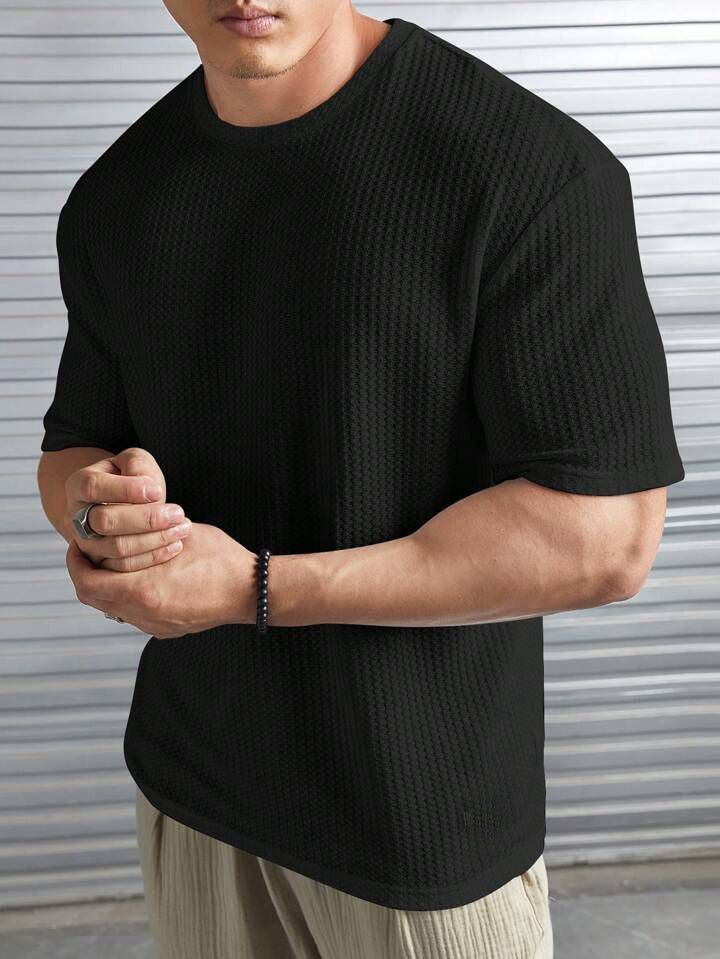 Waffle Knitted Drop Shoulder - Black