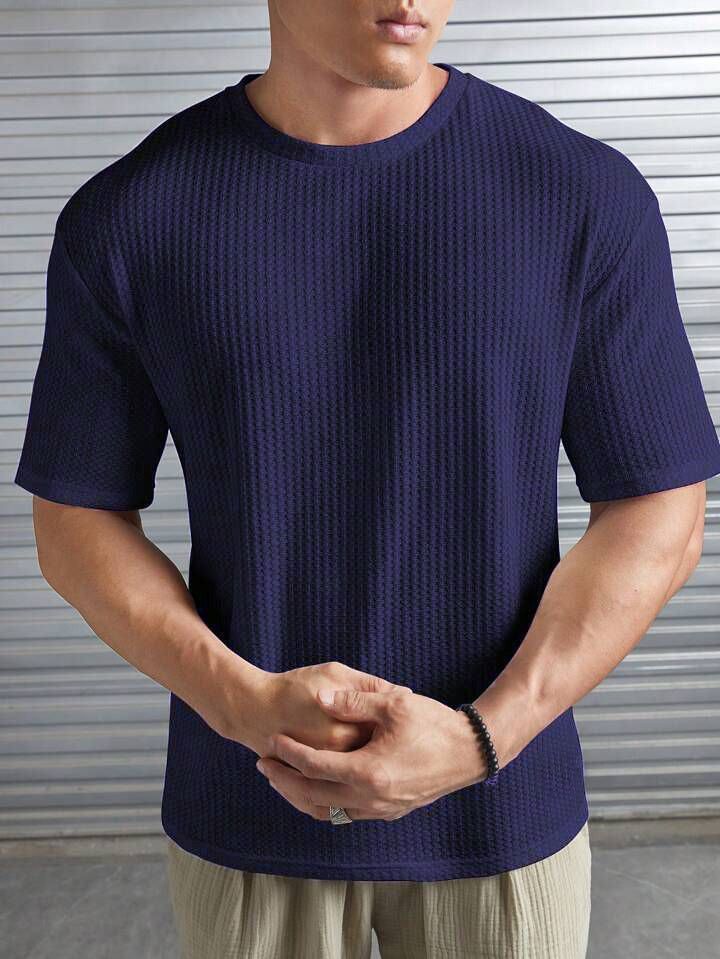 Waffle Knitted Drop Shoulder - Navy