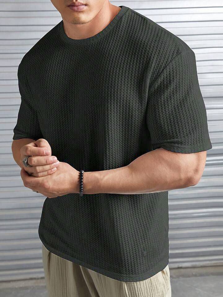 Waffle Knitted Drop Shoulder - Charcoal