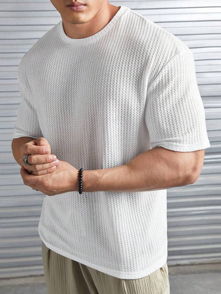 Waffle Knitted Drop Shoulder - White