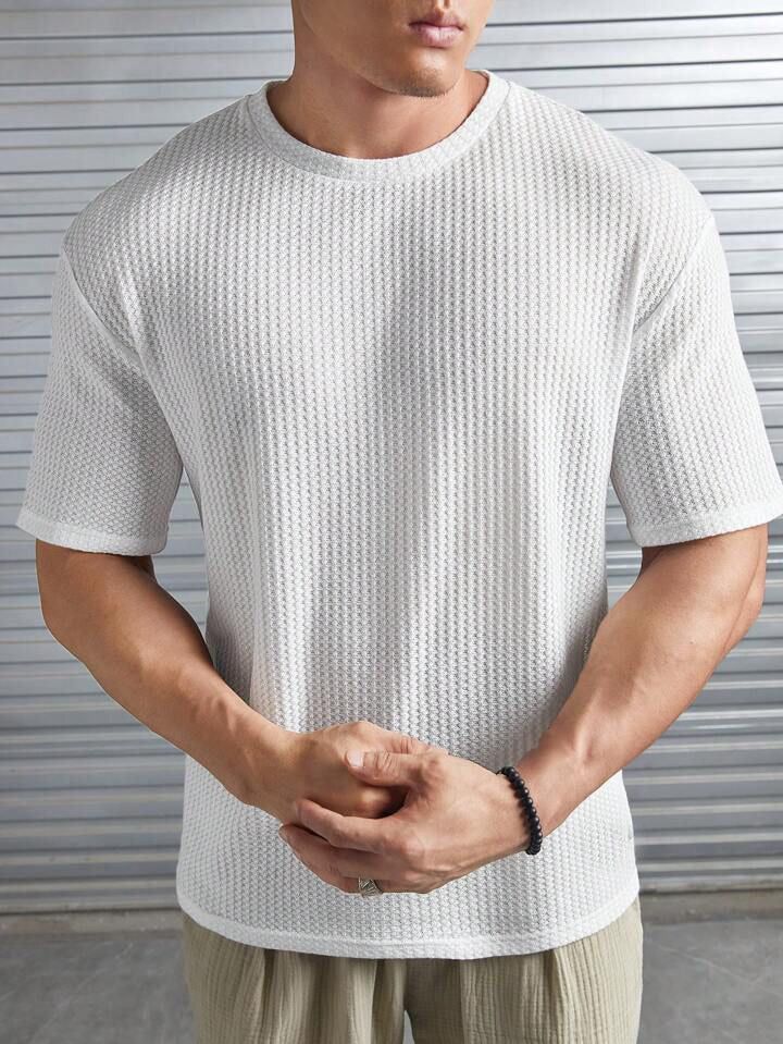 Waffle Knitted Drop Shoulder - White