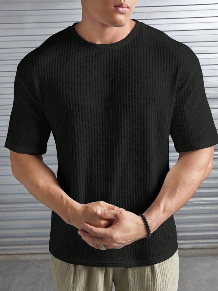 Waffle Knitted Drop Shoulder - Black