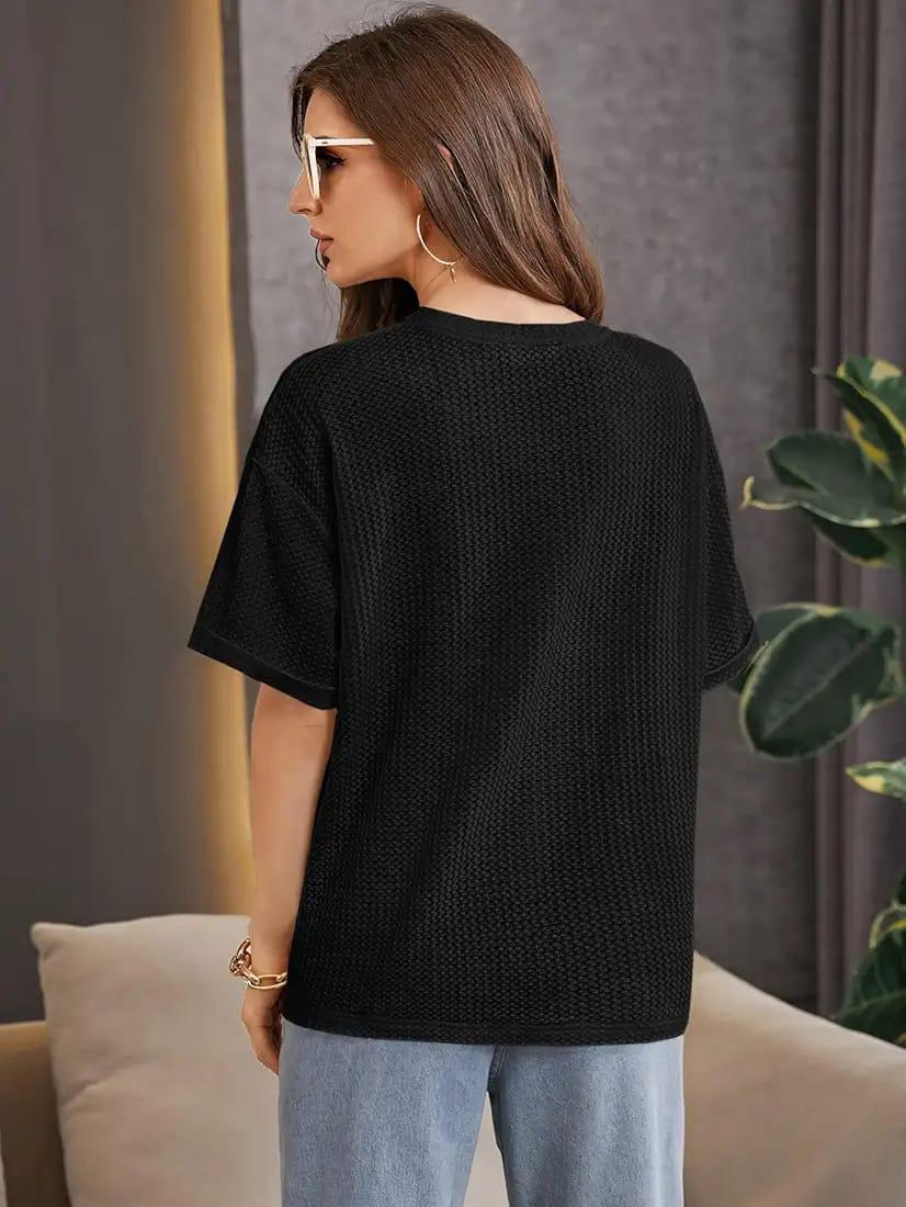 Oversized Waffle Knitted TEE - Black