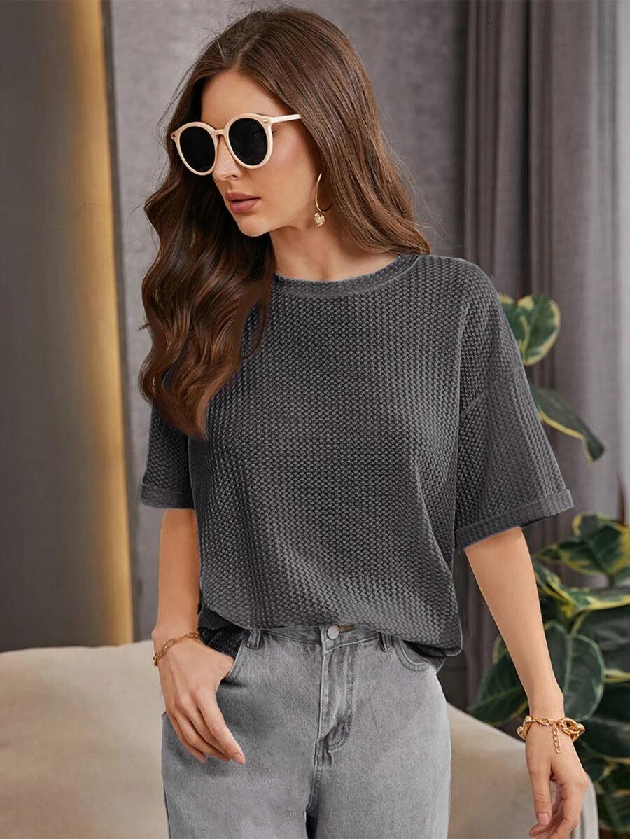 Oversized Waffle Knitted TEE - Gray