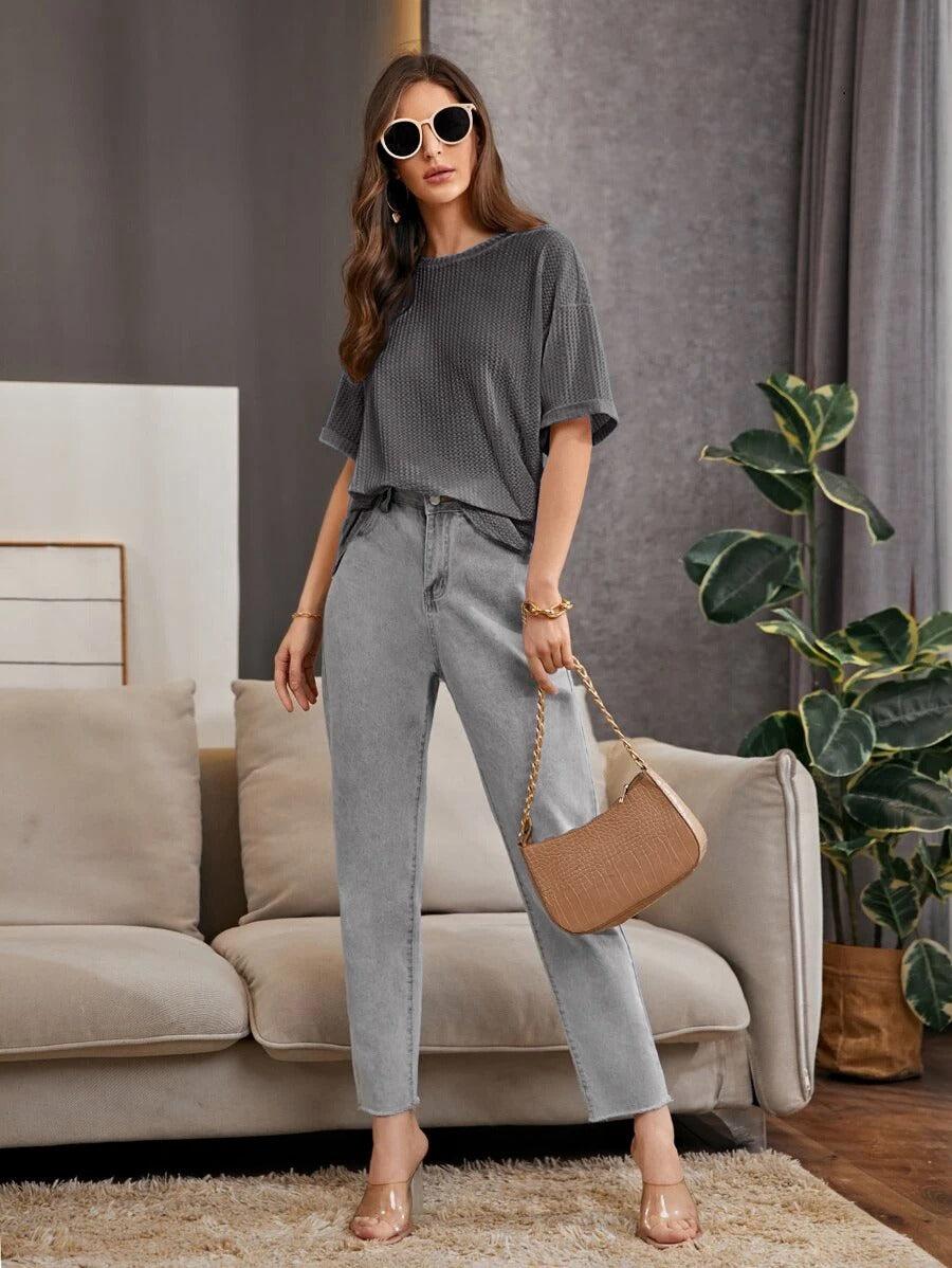 Oversized Waffle Knitted TEE - Gray