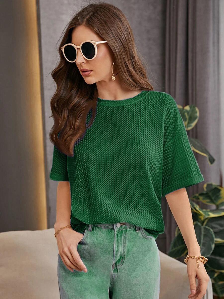 Oversized Waffle Knitted TEE - Bottle