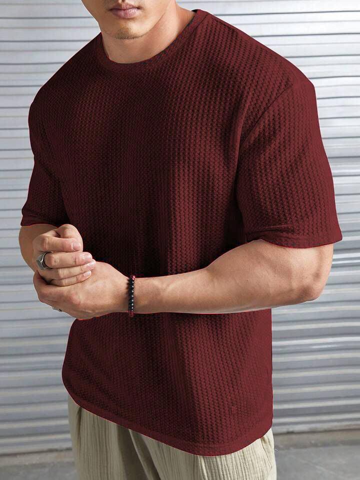 Waffle Knitted Drop Shoulder - Maroon