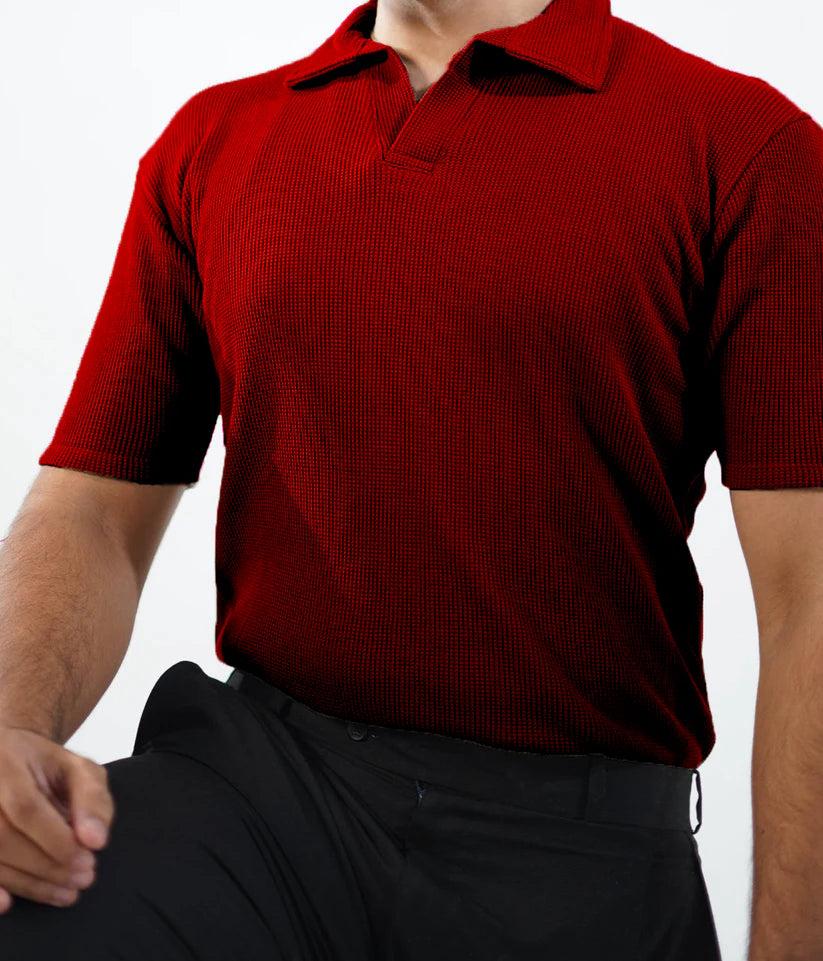 Waffle Knitted Polo - Maroon