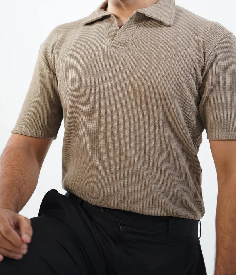 Waffle Knitted Polo - Beige