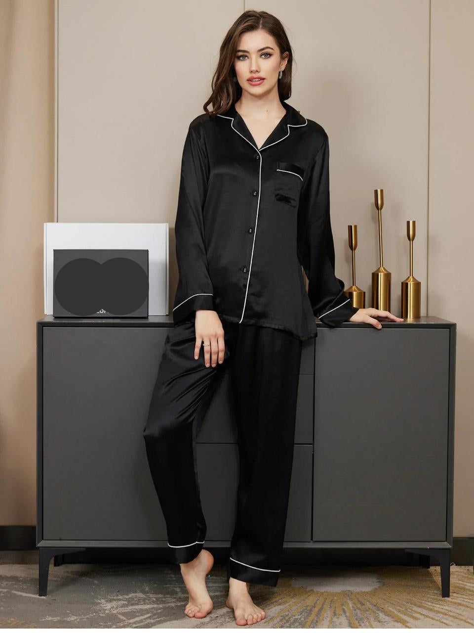 Silk Night Suit - Black