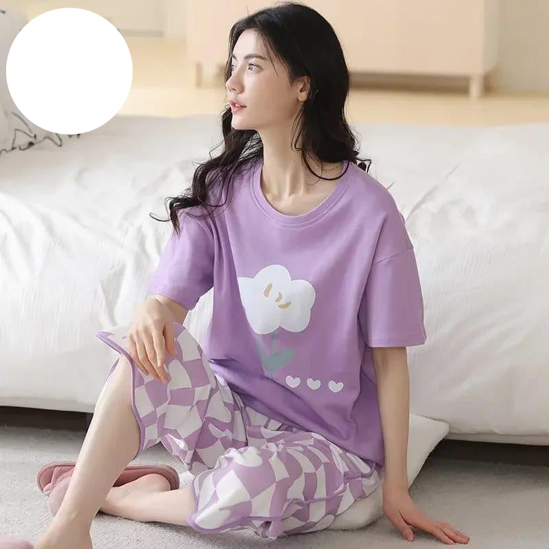 Flower Printed PJ Suit - Purple