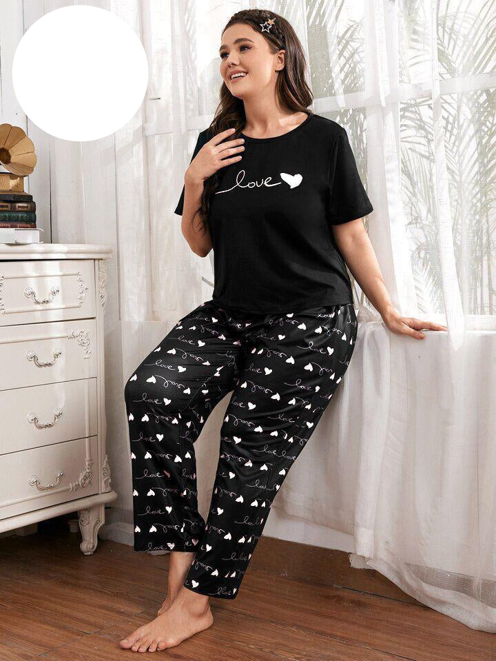 Love Printed PJ Suit - Black