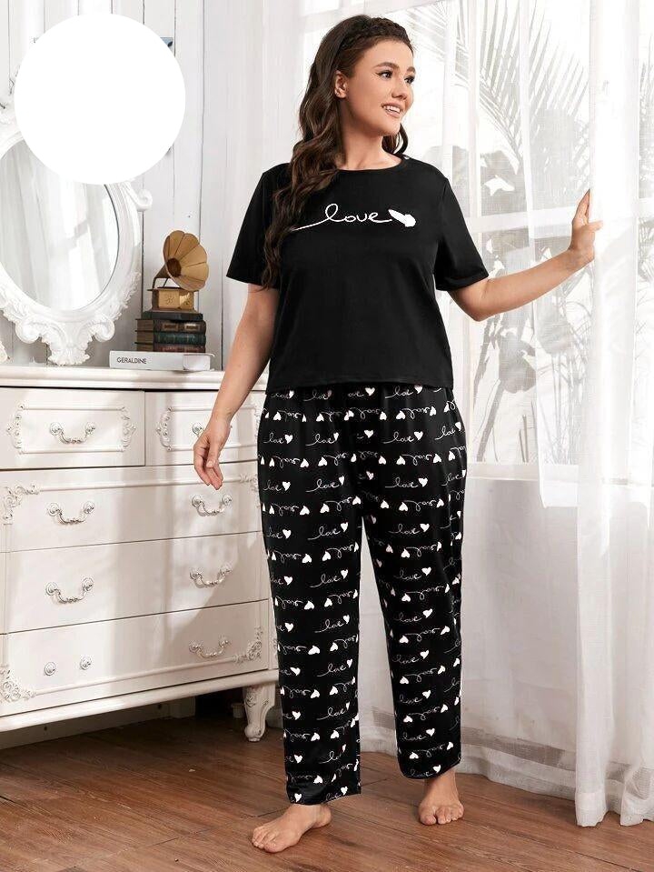 Love Printed PJ Suit - Black