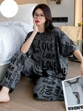 Love Printed PJ Suit - Gray