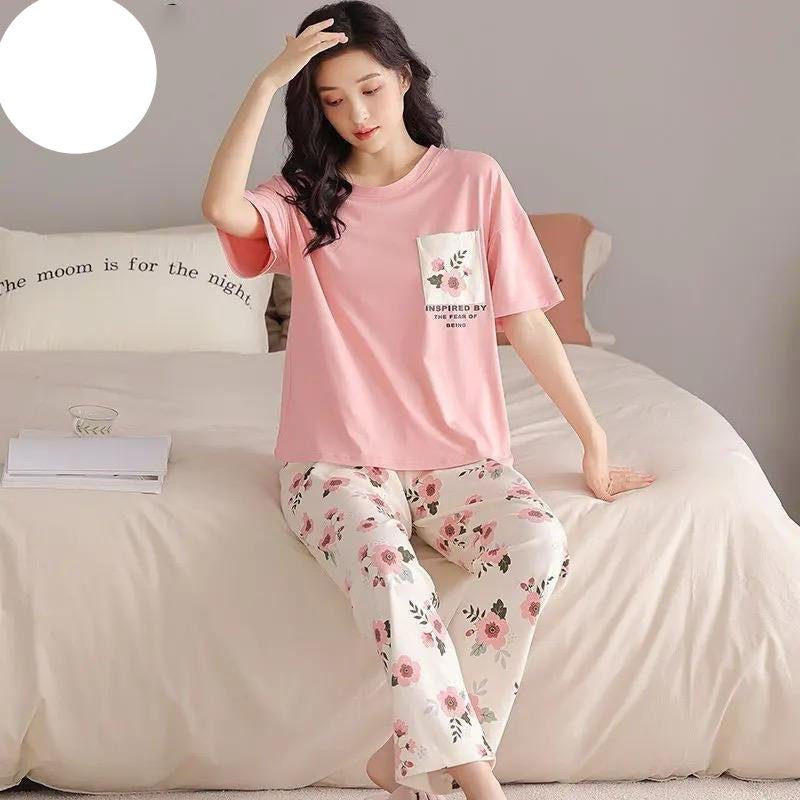 Flower Printed PJ Suit - Pink
