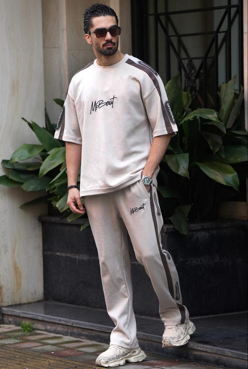 Mr Beast printed Track Suit -White