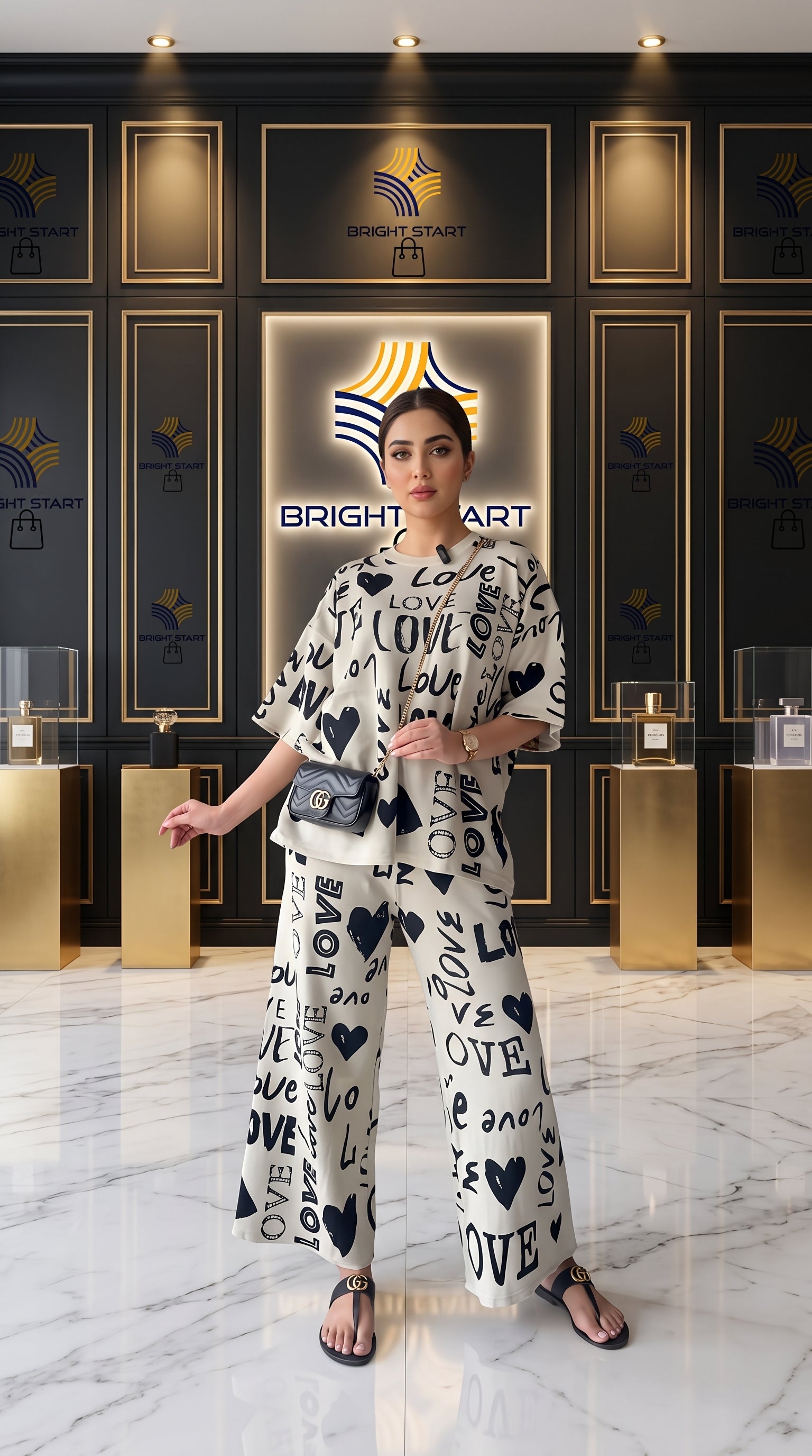 Love printed PJ Suits - White
